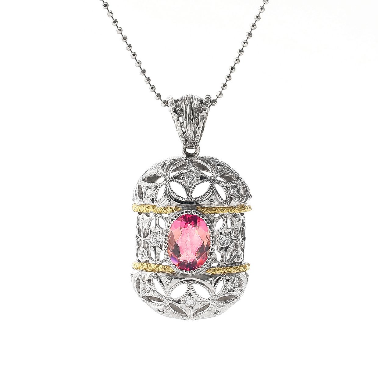 ピンクトルマリンとダイヤモンドのネックレス01