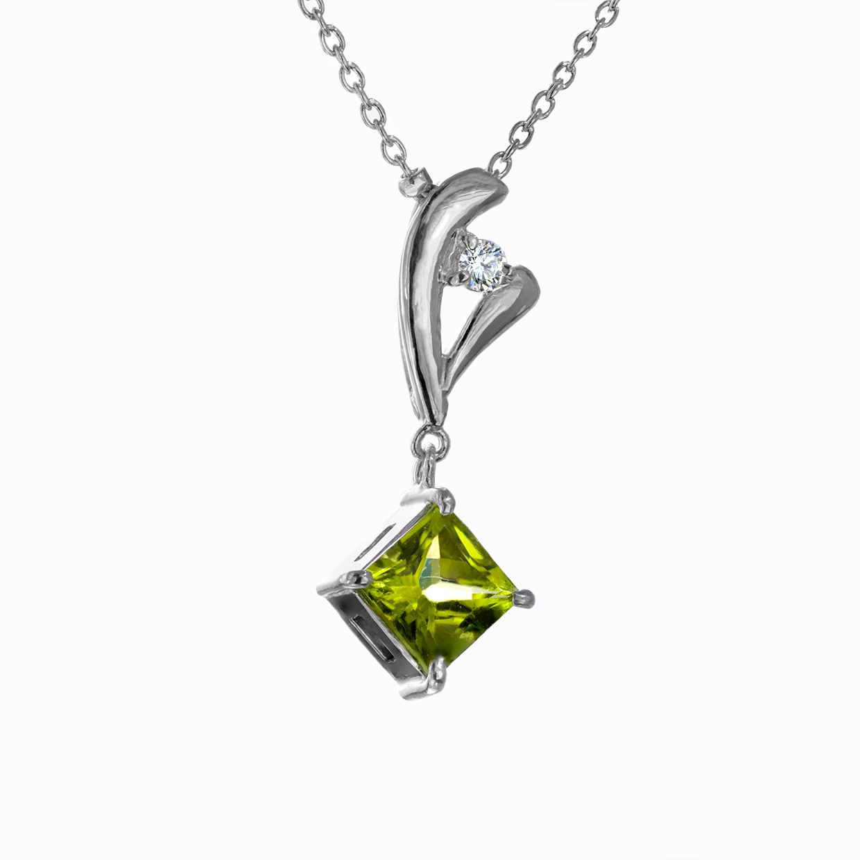 ネックレス K10ホワイトゴールド ペリドット/ダイヤモンド合計0.01ct  (8月誕生石)(しずく)(雫/しずく/ドロップ)(一粒)(天然石)(パワーストーン)[6221208002] アクセサリーPePe オンラインストア