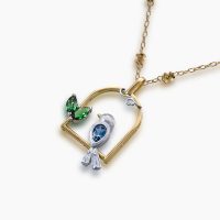 アクアマリンの愛らしい鳥のネックレス 01