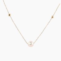 約8.5mmのパールペンダントに、2つのシリコン入りミラーボール付きで、好きな所にミラーボールを移動できる仕組みのK18ネックレス　01