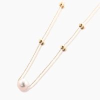 約8.5mmのパールペンダントに、2つのシリコン入りミラーボール付きで、好きな所にミラーボールを移動できる仕組みのK18ネックレス　02