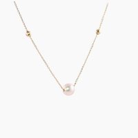 約8.5mmのパールペンダントに、2つのシリコン入りミラーボール付きで、好きな所にミラーボールを移動できる仕組みのK18ネックレス　03