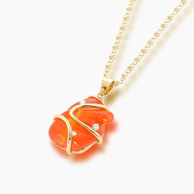 古代アステカ文明で「太陽の化身」と讃えられたオレンジレッドのファイヤーオパールは46.62ctもの非常に大粒でユニークな形…、一生ものにふさわしいK18ペンダントネックレス 04