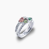 サファイアの中で最も希少で最も美しいとされるパパラチアサファイアにグリーンガーネットとペリドットを組み合わせた厳選カラーストーンのリング　01